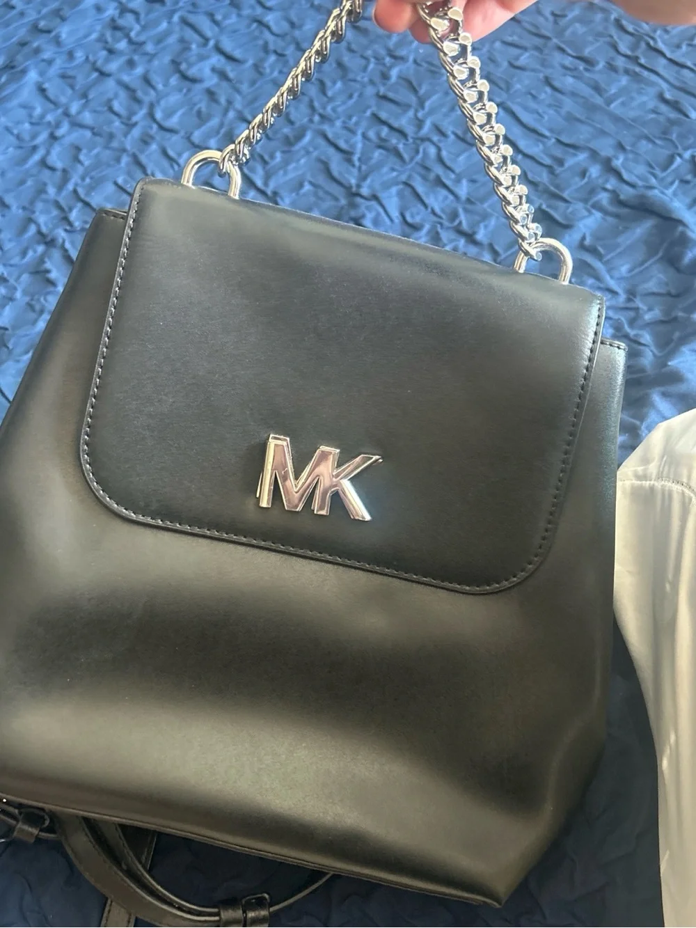 Michael Kors Black Leather Backpack with Silver Chain Handle